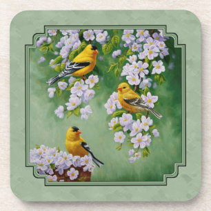 Porta-copo Pássaros Goldfinch e Flores Verde