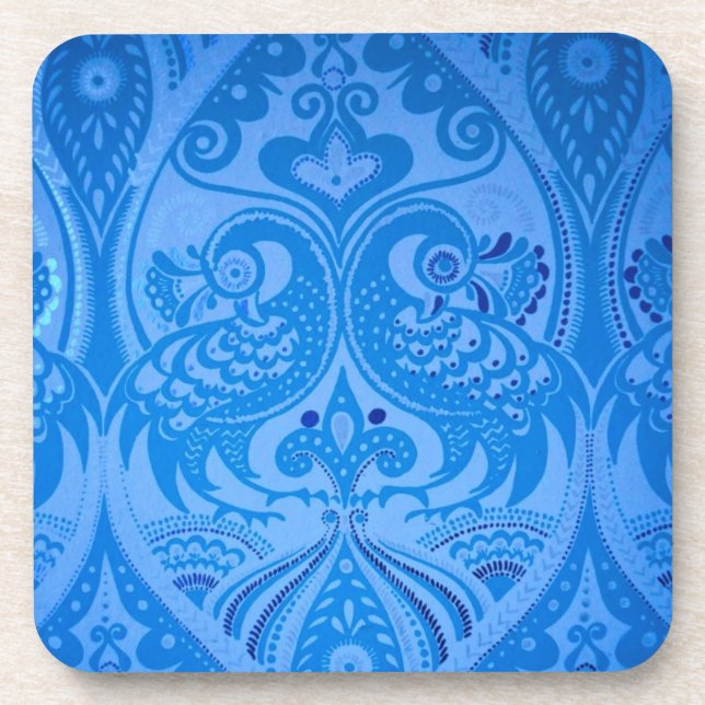 Porta-copo Pássaros Pavões Orientais Azuis (Frente)