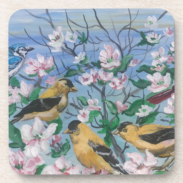 Porta-copo Pássaros pintassilgo floresce (Frente)