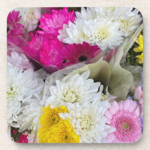 Porta-copo Pastel Floral Pink, Yellow & White Chrysanthemum