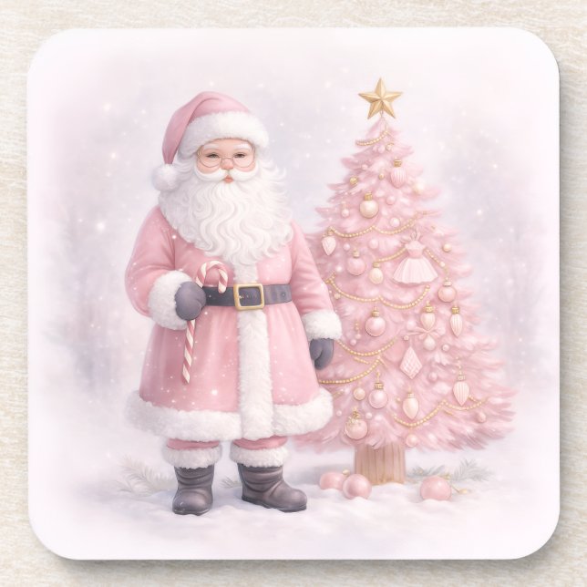 Porta-copo Pastel Pink Christmas Santa  (Frente)