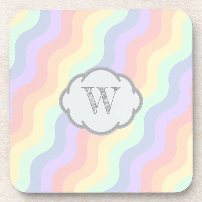 Porta-copo Pastel Rainbow Ondas Quadrado Coaster (Frente)
