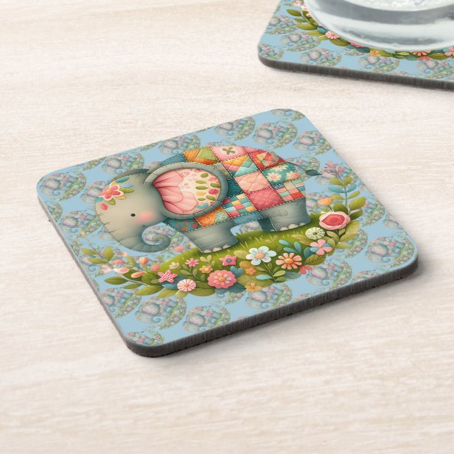 Porta-copo Patchwork Elephant Floral Meadow Charm (Left Side)