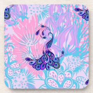 Porta-copo pavão rosa floral