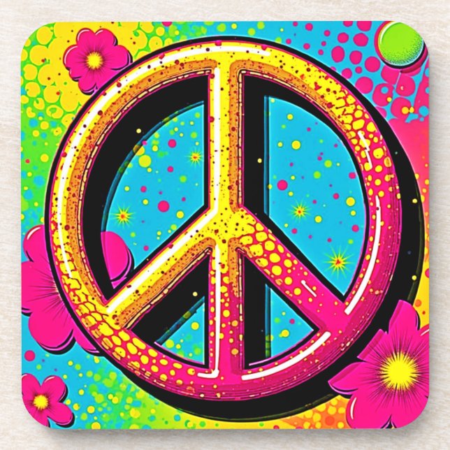 Porta-copo Paz Groovy Flor do Poder (Frente)