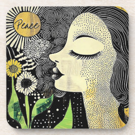 Porta-copo Peace In Bloom Abstract Woman Hard plastic coaster