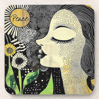 Porta-copo Peace In Bloom Abstract Woman Hard plastic coaster