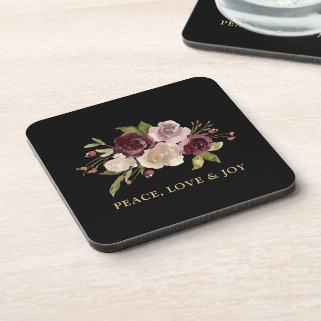 Porta-copo Peace Love and Joy Winter Bouquet Black Holiday (Left Side)