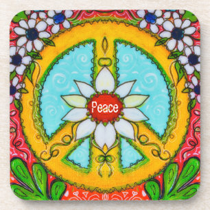 Porta-copo Peace Love Daisy hippie - original boêmico colori