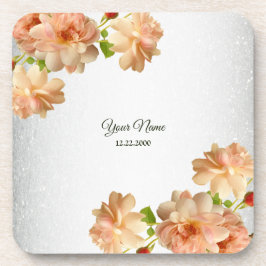 Porta-copo Peach Roses Floral Silver Glitter Wedding Party