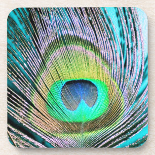 Porta-copo Peacock Feather em Turquoise