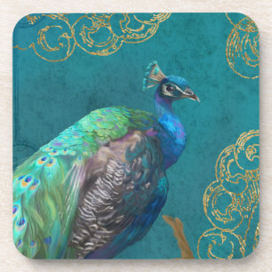 Porta-copo Peacock Feather Modern Elegant Blue w Glitter Dour