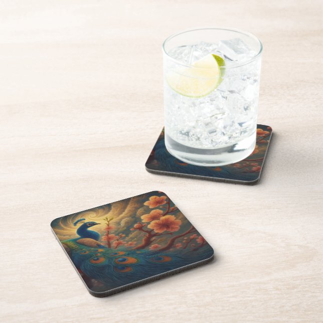 Porta-copo Peacock in Blossom Beverage Coaster (Lado Direito)