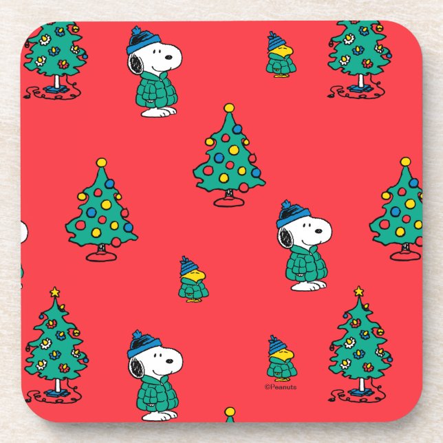 Porta-copo Peanuts | Snoopy & Woodstock Red Christmas Pattern (Frente)