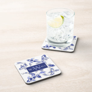 Porta-copo Peixe Koi Azul e Branco Elegante