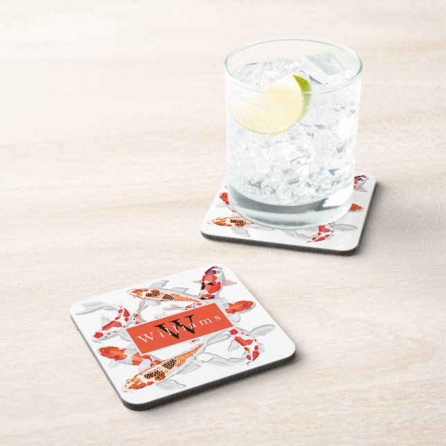 Porta-copo Peixe Koi Elegante Laranja e Branco (Lado Direito)