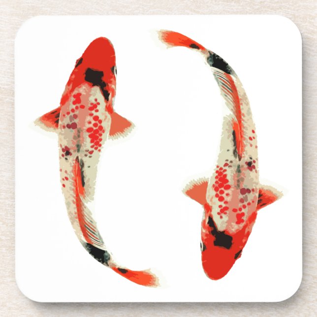 Porta-copo Peixe-Koi Vermelho, Branco e Preto (Frente)