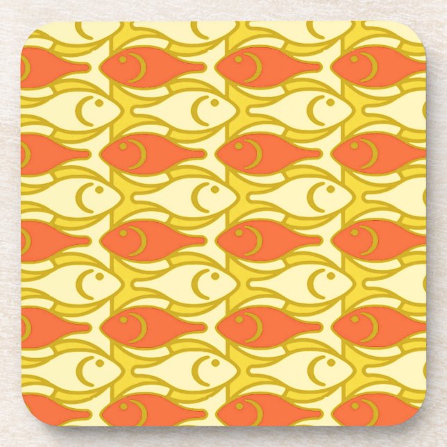 Porta-copo Peixe moderno do século médio, amarelo e laranja (Frente)