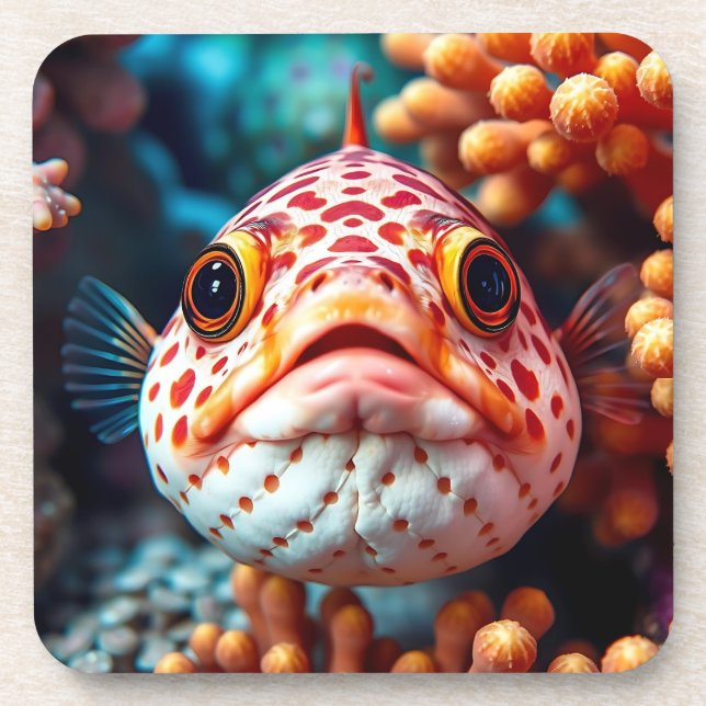 Porta-copo Peixes Engraçados e Coral Perto  (Frente)