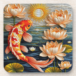 Porta-copo Peixes Koi Rodeados por Flores de Lótus