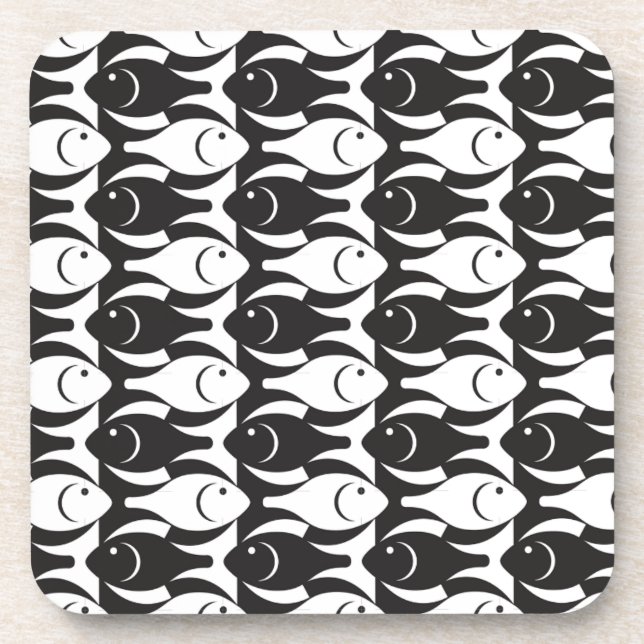 Porta-copo Peixes modernos do século médio, preto e branco (Frente)