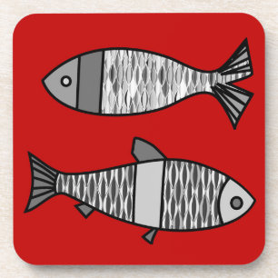 Porta-copo Peixes modernos, vermelho escuro retros e