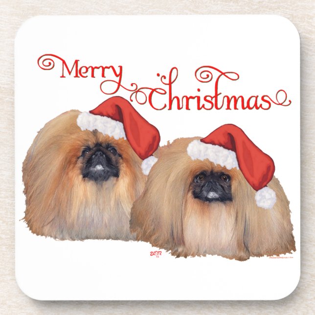 Porta-copo Pekingese Feliz Natal (Frente)