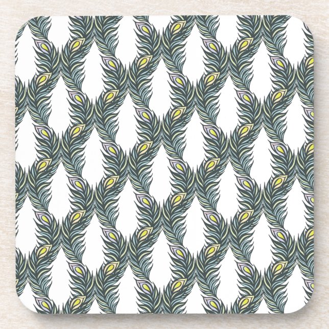 Porta-copo Penas de pavão, brancas e pretas, russas (Frente)