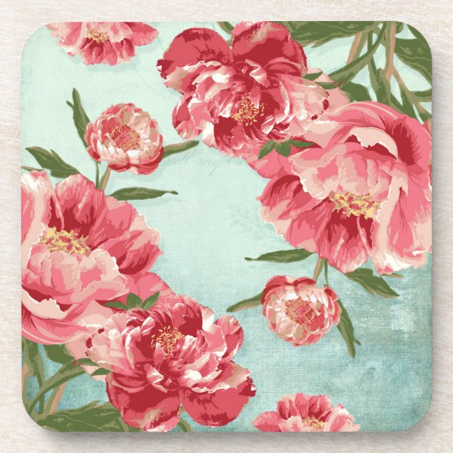 Porta-copo Peonias bonito De Chintz Com Flor Retro Personaliz (Frente)