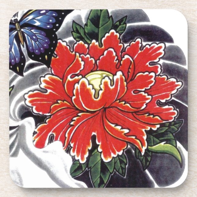 Porta-copo Peony Flower - design de tatuagem japonesa (Frente)