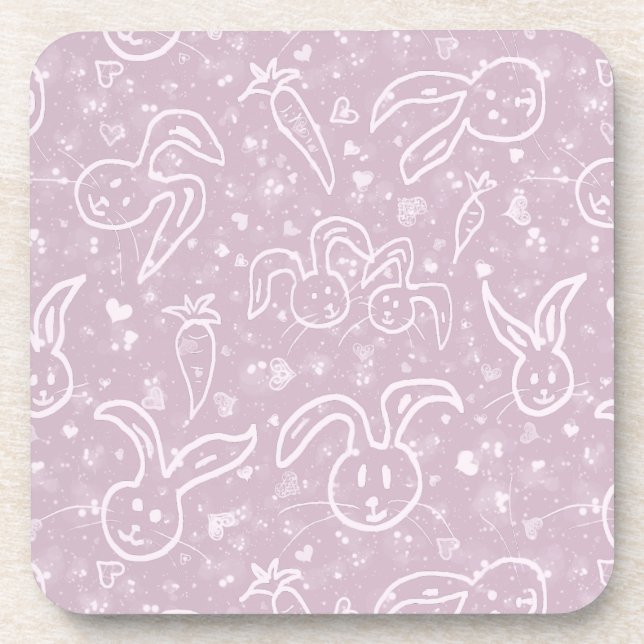 Porta-copo Pequenos Corações e Bunnies - padrão transparente. (Frente)