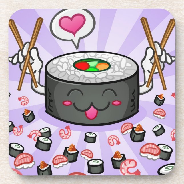 Porta-copo Personagem de desenho animado do sushi que come (Frente)