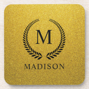 Porta-copo Personalizado Dourado Preto e Dourado Brilho Monog