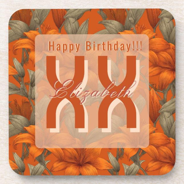 Porta-copo Personalized Custom Lilies Floral Adult Birthday (Frente)