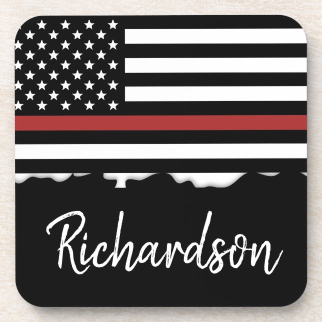 Porta-copo Personalized Firefighter Thin Red Line Fire Rescue (Frente)