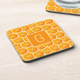 Porta-copo Personalized Orange Citrus Monogram Square Coaster