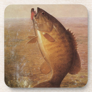 Porta-copo Pesca Desportiva Vintage, Peixe-Baixo-Marrom