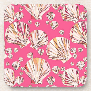 Porta-copo Pêssego, conchas cor-de-rosa, fundo rosa-coral
