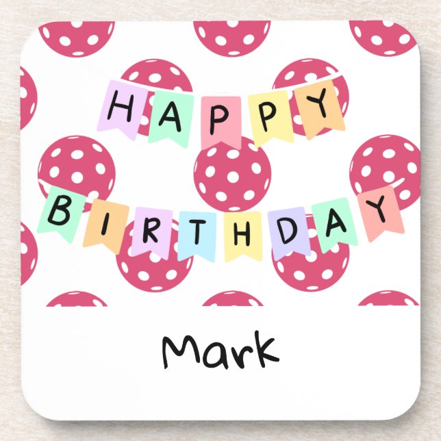 Porta-copo Pickleball com faixa de aniversário feliz (Frente)