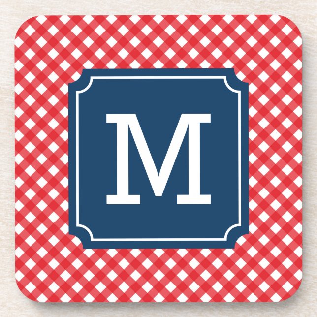 Porta-copo Picnic Red Gingham Personalize Nome Monograma (Frente)