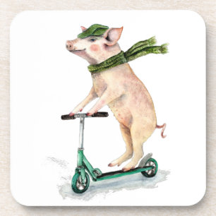 Porta-copo Piggy em um patinete