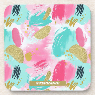 Porta-copo Pincéis Abstrato coloridos - Mint & Pink (1)