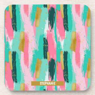 Porta-copo Pincéis Abstrato coloridos - Mint & Pink (4)