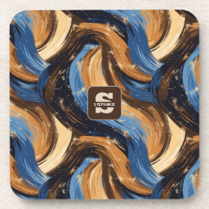 Porta-copo Pincéis de Abstrato Curly em Azul e Castanho