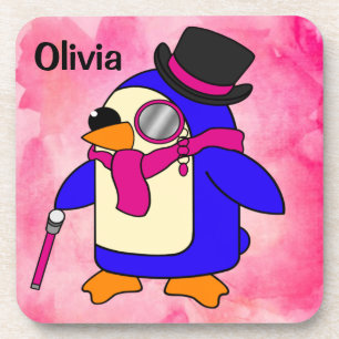 Porta-copo Pinguim-de-cartoon bonito, cor-de-rosa
