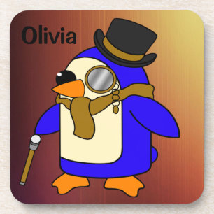 Porta-copo Pinguim de desenho animado bonito, castanho-claro