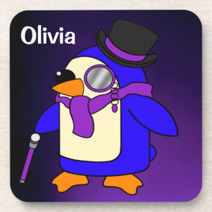 Porta-copo Pinguim de desenho animado bonito violeta roxa