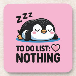 Porta-copo pinguim fofo dormindo, lista de tarefas nada
