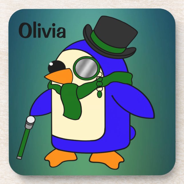 Porta-copo Pinguim pinguim-preto esmeraldo-branco (Frente)