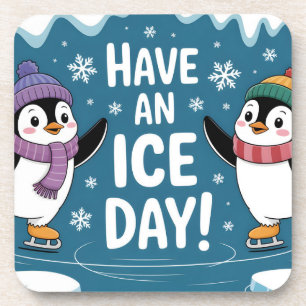 Porta-copo Pinguins Fofos Patinando Cartoon, Tenha um Dia de